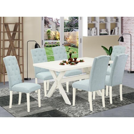 East West Furniture 7 Piece X-Style Small Dining Table Set - Baby Blue X026CE215-7